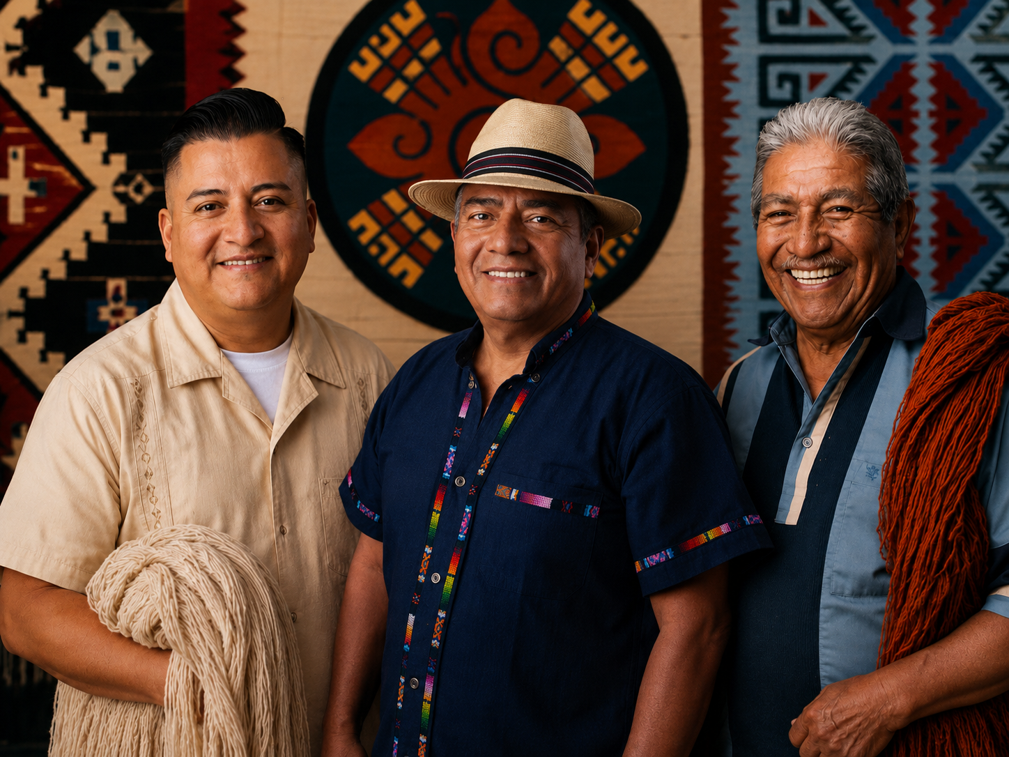 Wilmer Vásquez with his family inside the Isaac Vásquez Studio workshop in Teotitlán del Valle